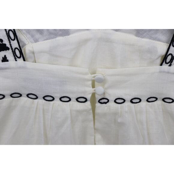 J CREW 100% COTTON TANK TOP FLORAL BLACK EMBROIDERED POM POM BABYDOLL Size 4 - Picture 7 of 12